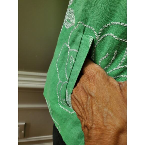 JM Collection Women Green Floral 100% Linen Long Sleeve Buttons Front Jacket 6P - Picture 7 of 12